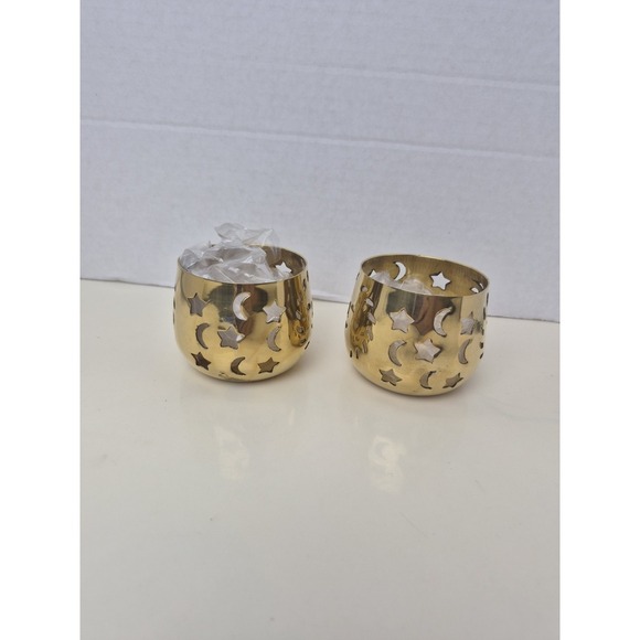 Vintage Brass Celestial Votive Candle Holders Set Pair Of 2 - Star, Moon, Sun - Picture 5 of 5